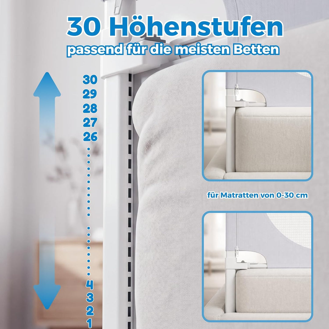 Rausfallschutz Bett 200cm – Bettgitter für Boxspringbett &amp; die meisten Betten, Höhenverstellbar Bett