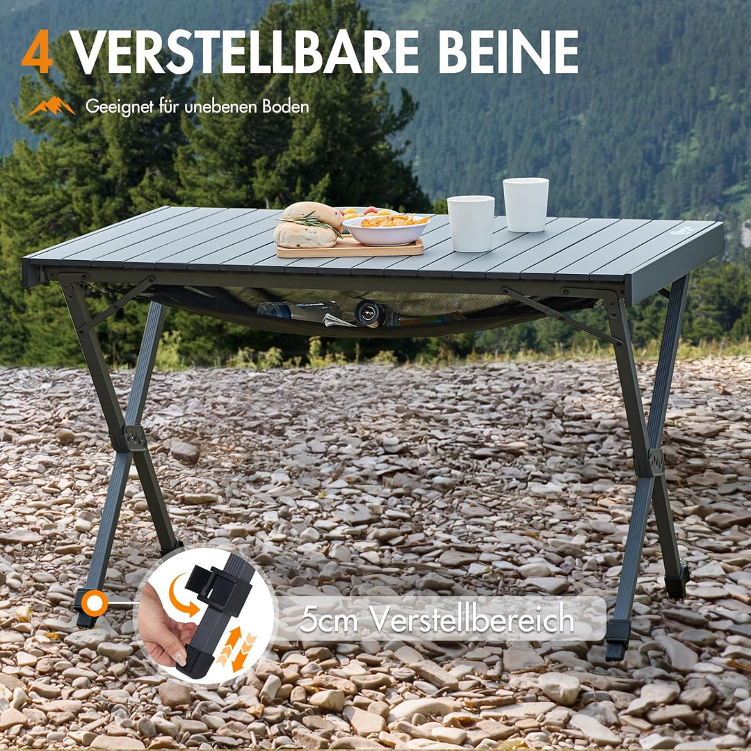 PORTAL Campingtisch faltbar Höhenverstellbar Klapptisch Aluminium 108 x 71cm rollbar Camping Tisch k