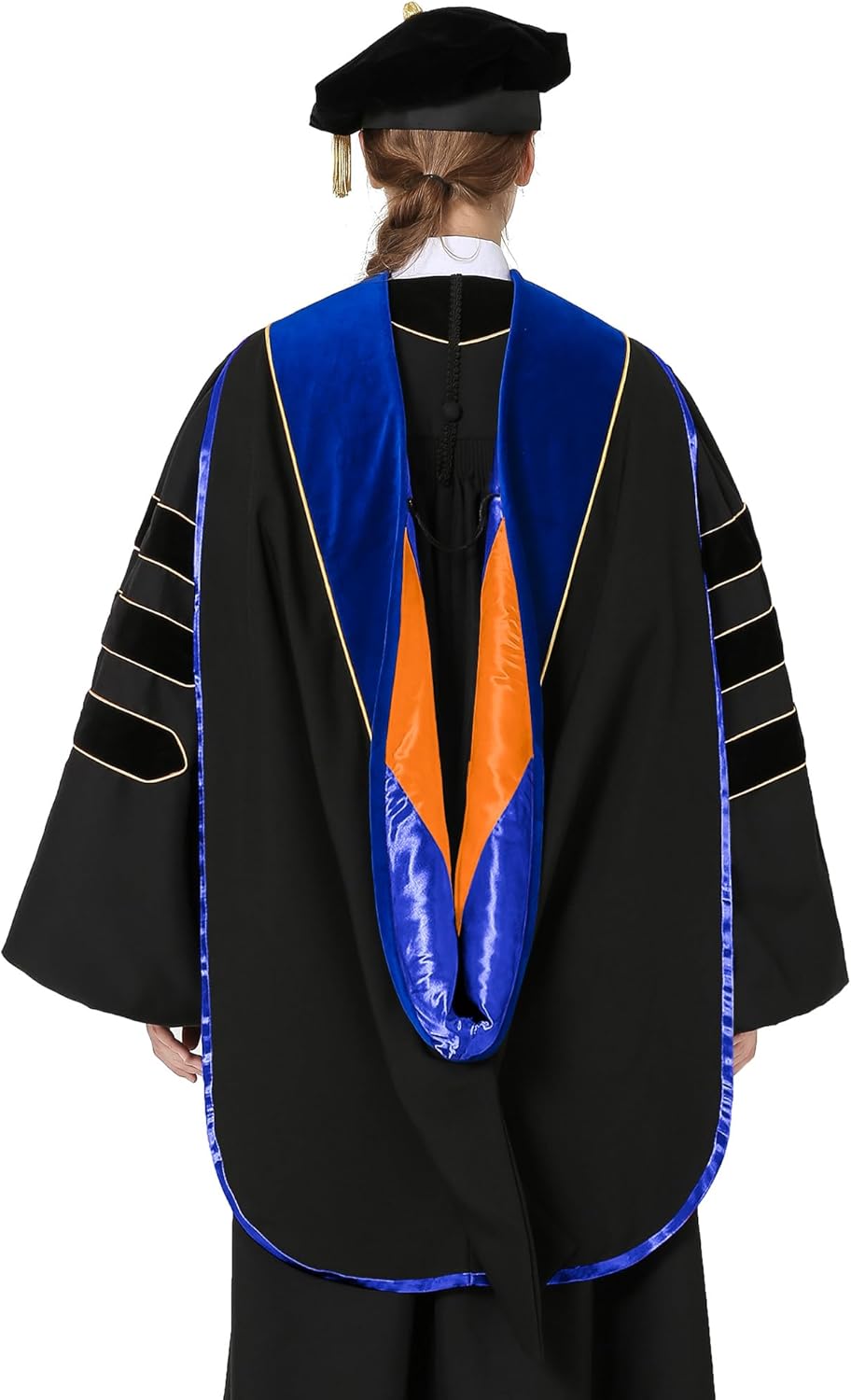 GraduationMall Deluxe Doktorand Abschluss Kapuze mit Goldpaspeln Akademisch Unisex 10 Farben Blau/Kö