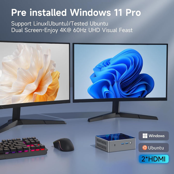 BAMX Mini Pc N97 (up to 3.6GHz)｜16GB DDR4 512GB ROM Win-11 Pro｜B4Pro 4K UHD Mini Desktop Pc｜HDMI×2,B
