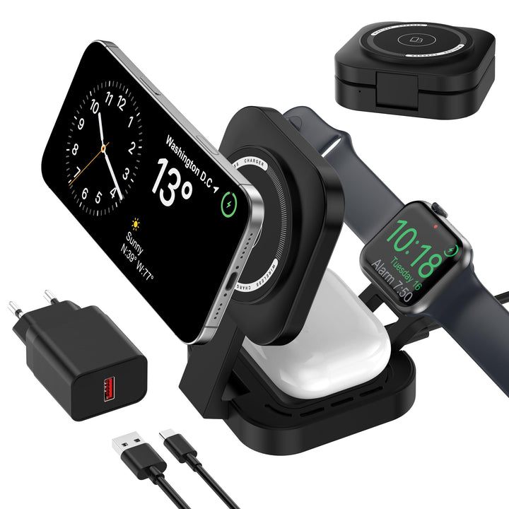 3 in 1 induktive Ladestation für Apple, Faltbarer 3 in 1 kabelloses Ladegerät für Magsafe für iPhone