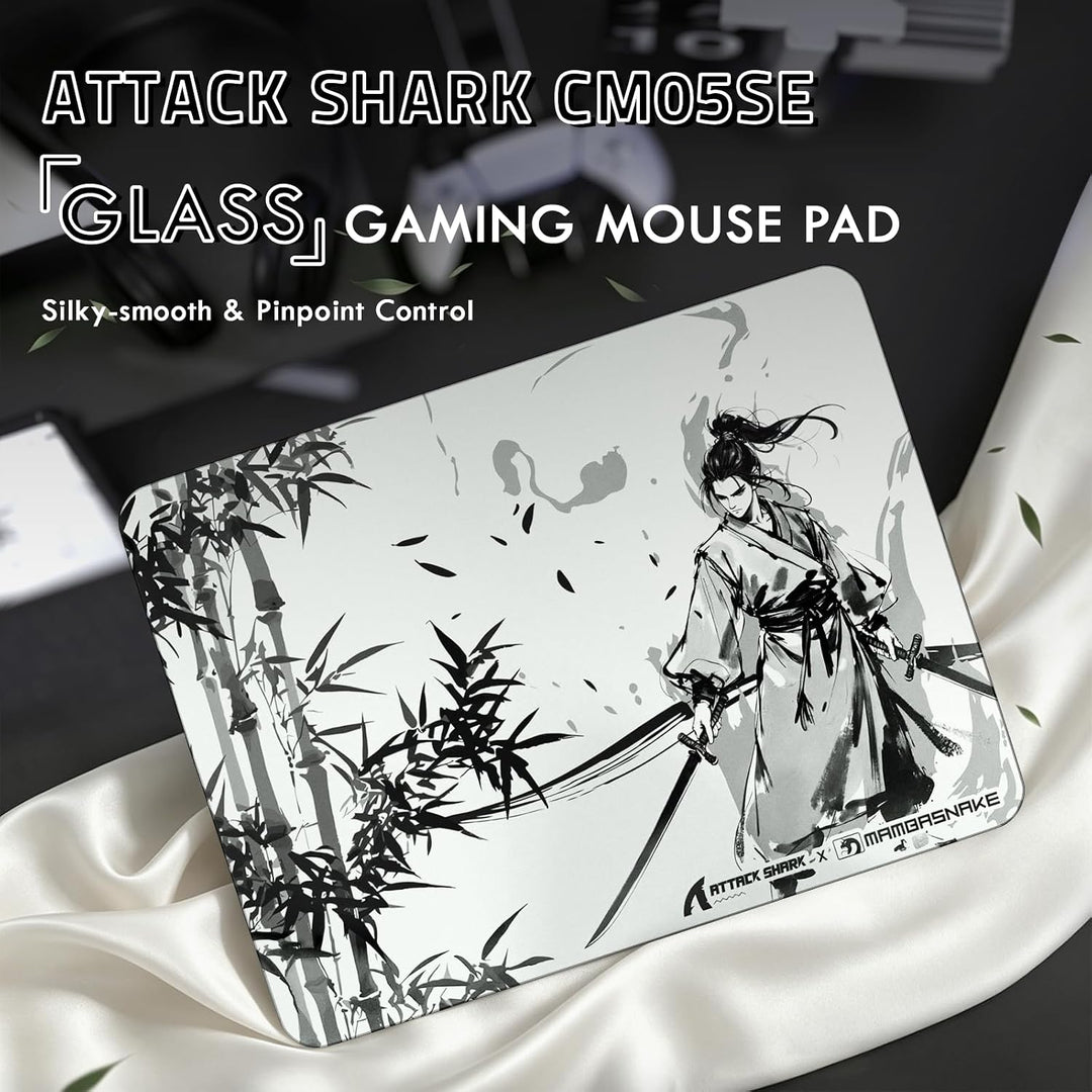 ATTACK SHARK CM05SE Verzerrtes Glas-Mauspad, 9H Härte Kratzfest, Nano-Ätzte Ultraglatte Oberfläche,