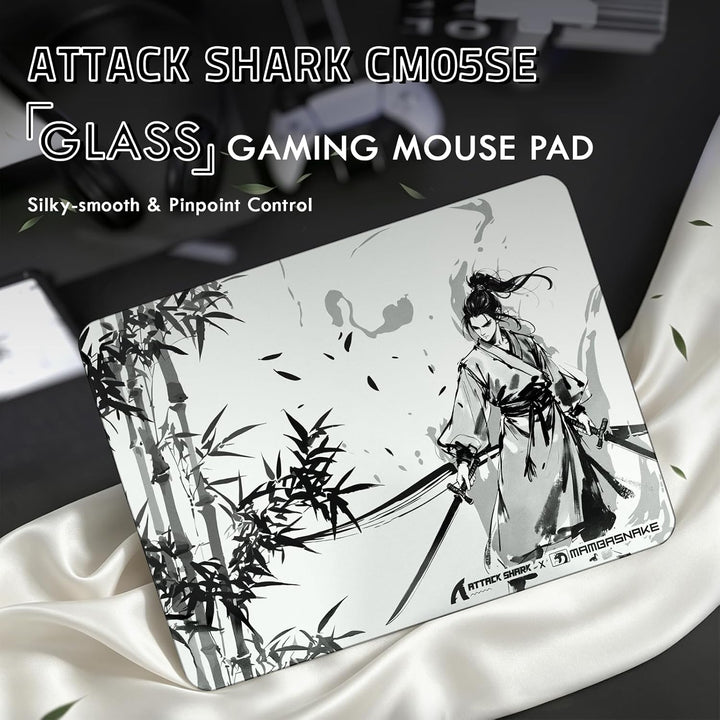 ATTACK SHARK CM05SE Verzerrtes Glas-Mauspad, 9H Härte Kratzfest, Nano-Ätzte Ultraglatte Oberfläche,