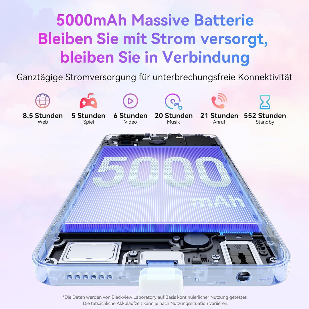 Blackview Handy Ohne Vertrag Günstig Android 14, 6GB+64GB/2TB SD, Octa Core 6,56" HD+, Akku 4700mAh,