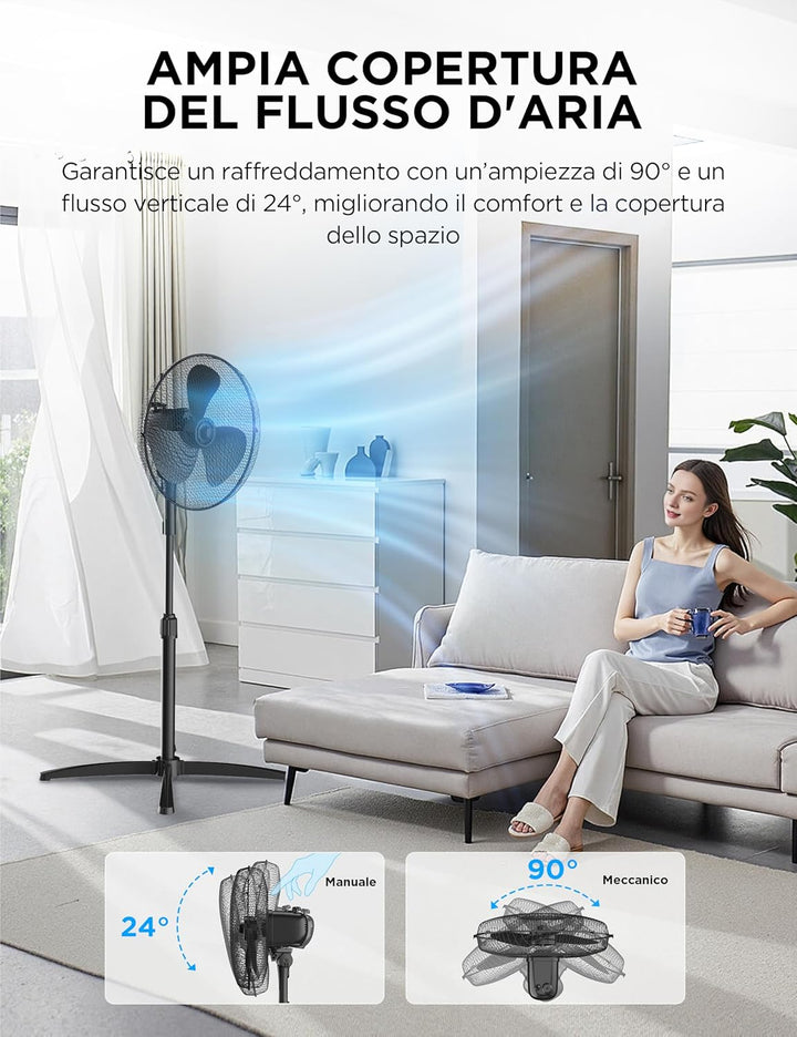 Midea Standventilator 40 cm FS40-25MSE(BL) Kupfermotor Leistungsstark, 3 Geschwindigkeiten, 90° Oszi