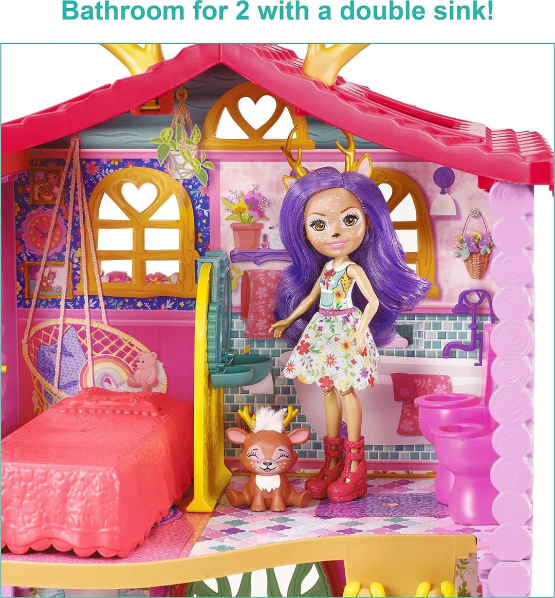 Enchantimals HFC41 - Reh-Haus Spielset, ca. 53 cm gross, mit Rehmädchen Danessa Deer und Tierfigur,