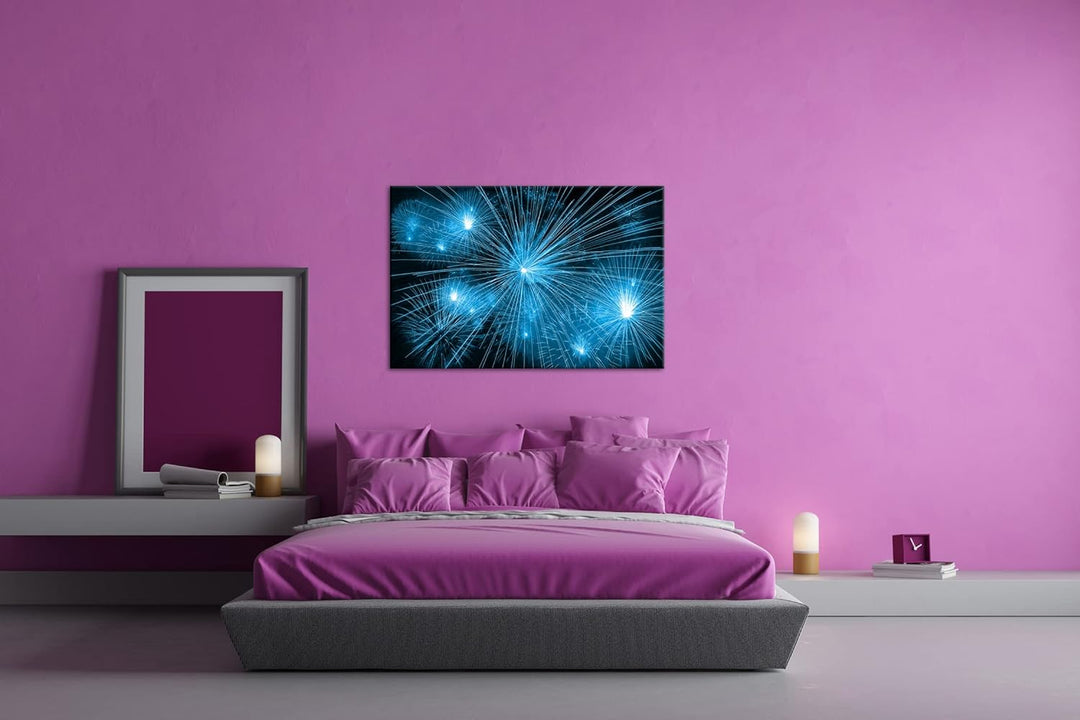 deyoli atemberaubendes Feuerwerk Format 80x60 Effekt: Monocrome Blau als Leinwandbild, Motiv fertig