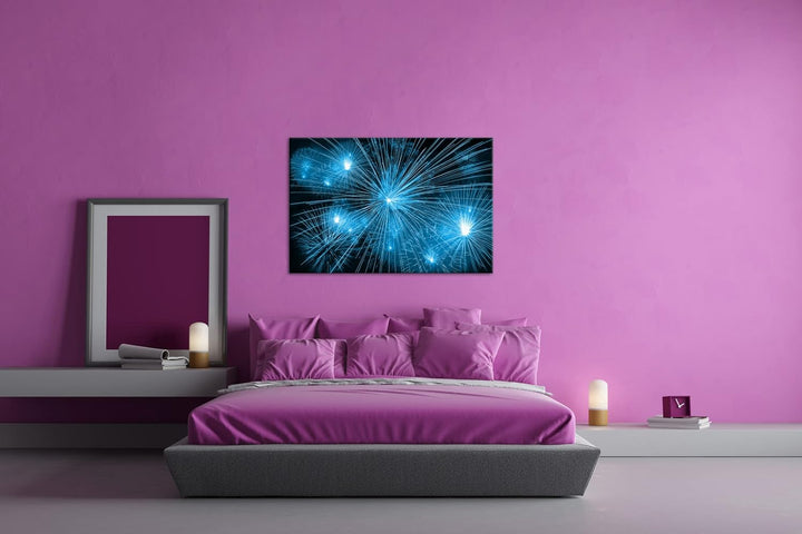deyoli atemberaubendes Feuerwerk Format 120x80 Effekt: Monocrome Blau als Leinwandbild, Motiv fertig