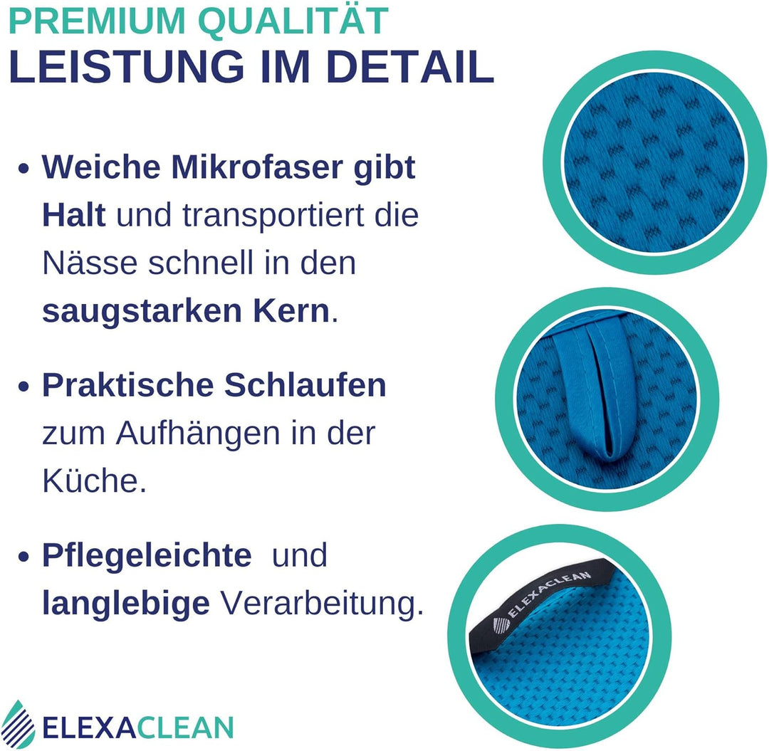 ELEXACLEAN Abtropfmatte Geschirr (2 Stück, Türkis / Grün-Blau, 44x41 cm) Mikrofaser Schutz für Küche