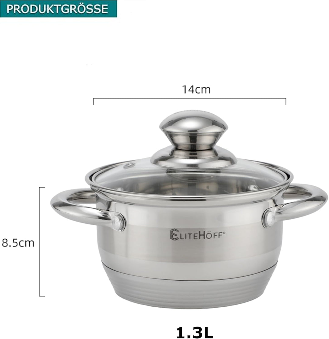 EliteHoff Kochtopf, 7-Lagen Edelstahl Topf Induktion Kochtöpfe Nudeltopf Suppentopf mit Glasdeckel f