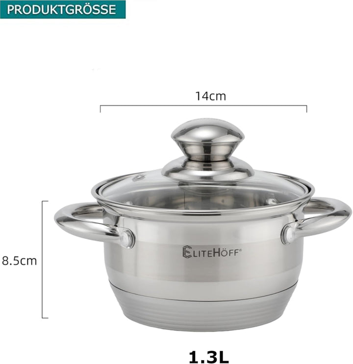 EliteHoff Kochtopf, 7-Lagen Edelstahl Topf Induktion Kochtöpfe Nudeltopf Suppentopf mit Glasdeckel f