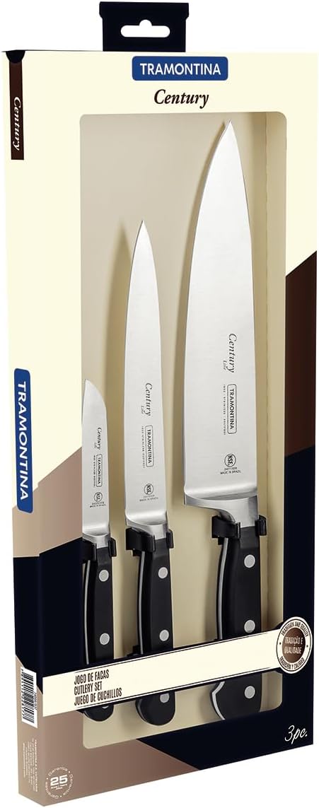 Tramontina Messerset CENTURY, 3-teilig, Edelstahl DIN 1.4110, schwarz, rostfrei, Century