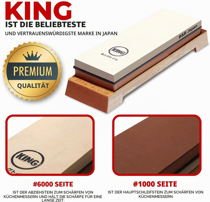 KING Schleifstein-Starter-Set enthält 1000/6000er Körnung, Kombinationsschleifstein, hergestellt in
