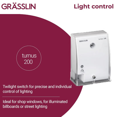GRÄSSLIN 18.17.0001.1 turnus 200 – Dämmerungsschalter mit integriertem Lichtsensor für Wandaufbau im