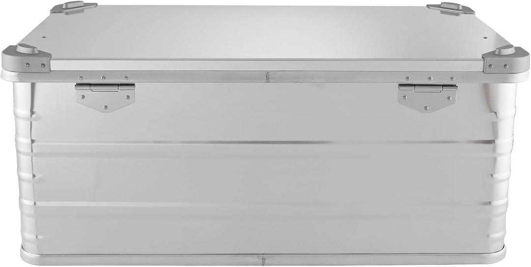 ALUBOX Alukiste abschliessbar E92 - Premium Aluminium Lagerbox 92 Liter - Deckel mit Aluminium Druck