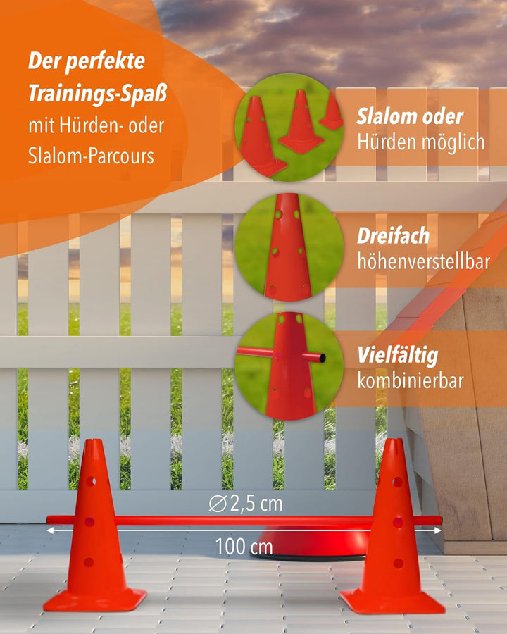 Kombi Kegel-Hürde 40 cm hoch – Steckhürden Set für Agility-Training – Sprung- & Slalom-Hütchen für H