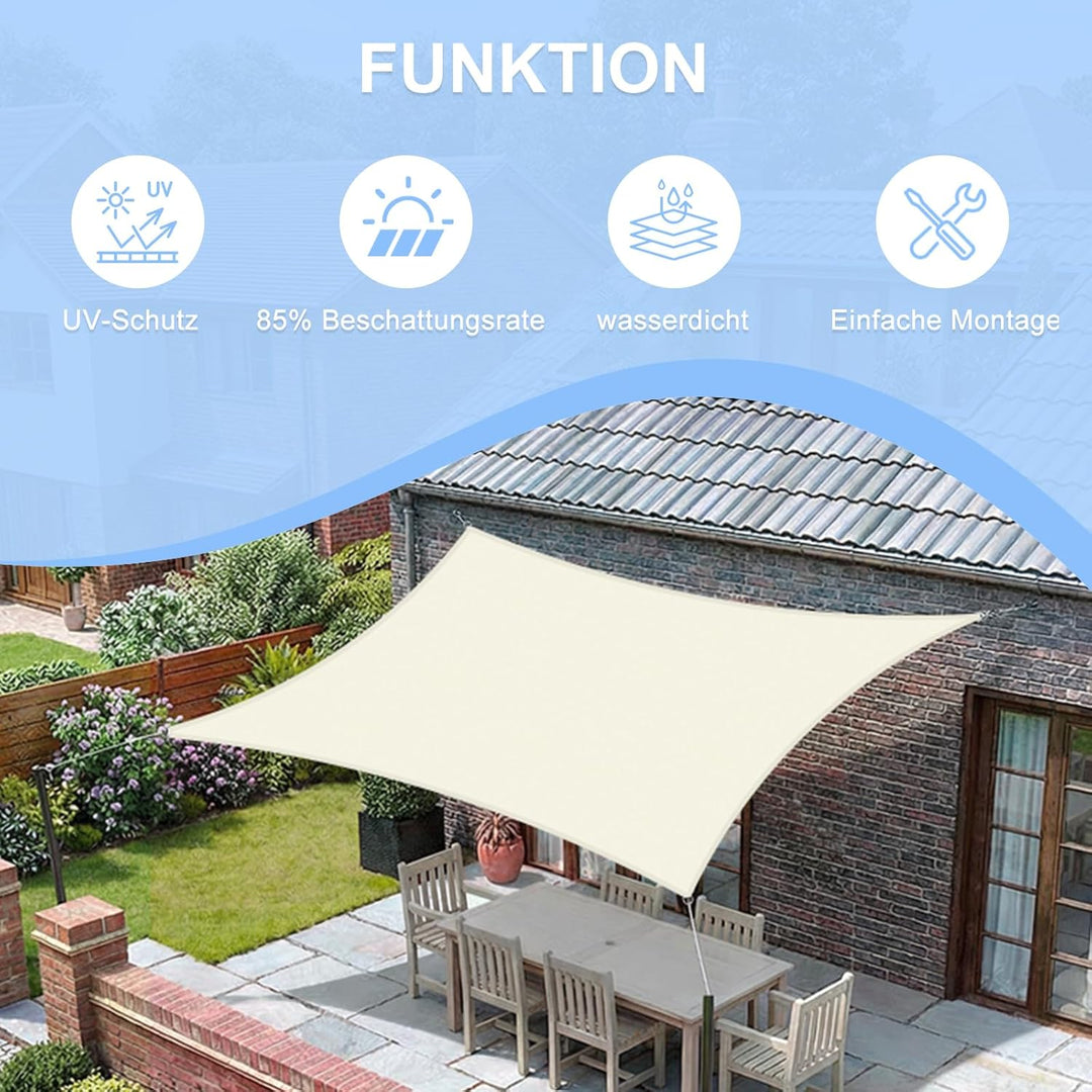 COOL AREA Sonnensegel Wasserdicht Rechteckig Oxford 2.5x4m,Creme 2.5x4m Creme weiss, 2.5x4m Creme we