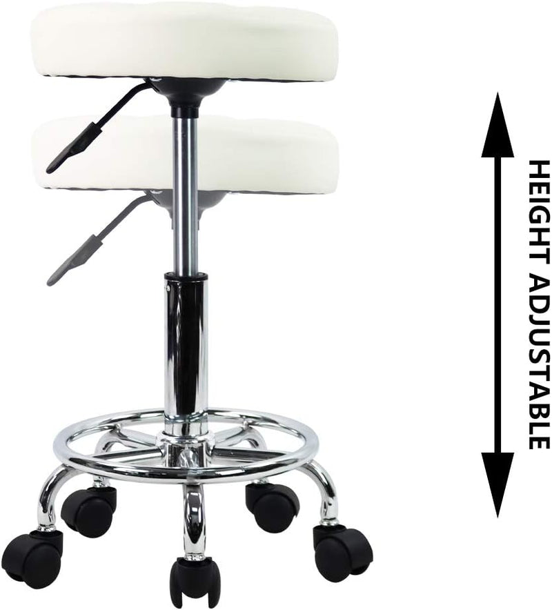 KKTONER Rollhocker Arbeitshocker Barhocker höhenverstellbar 49-64cm drehbar aus Kunstleder Weiss, We