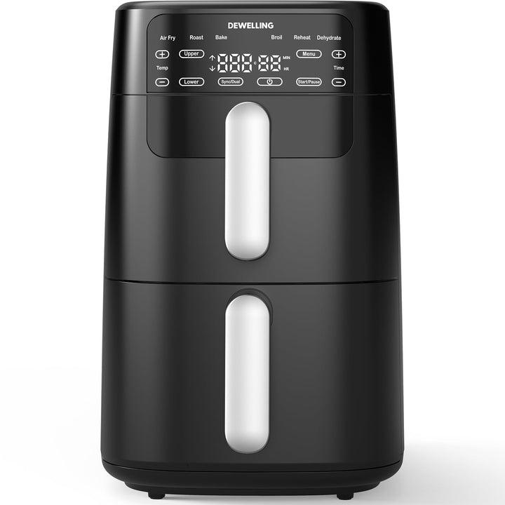 Vertikale Airfryer 10L XXL - 2700W Heissluftfritteuse 2 Kammern, Heissluftfritteuse mit 6 Programme,