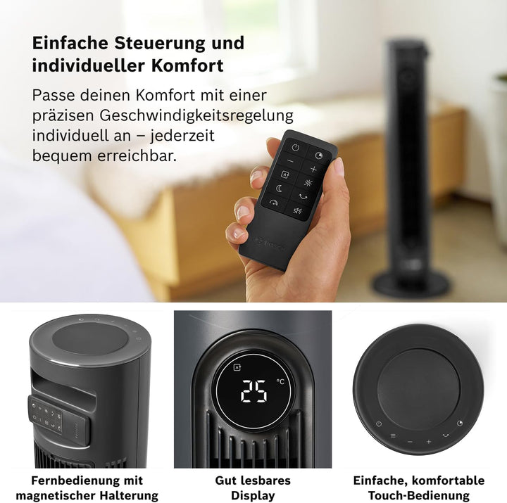 Bosch Tower Fan 4000, Turmventilator, Leise &amp; Leistungsstark, 2170 m³/h | Mit Fernbedienung, 8 Gesch