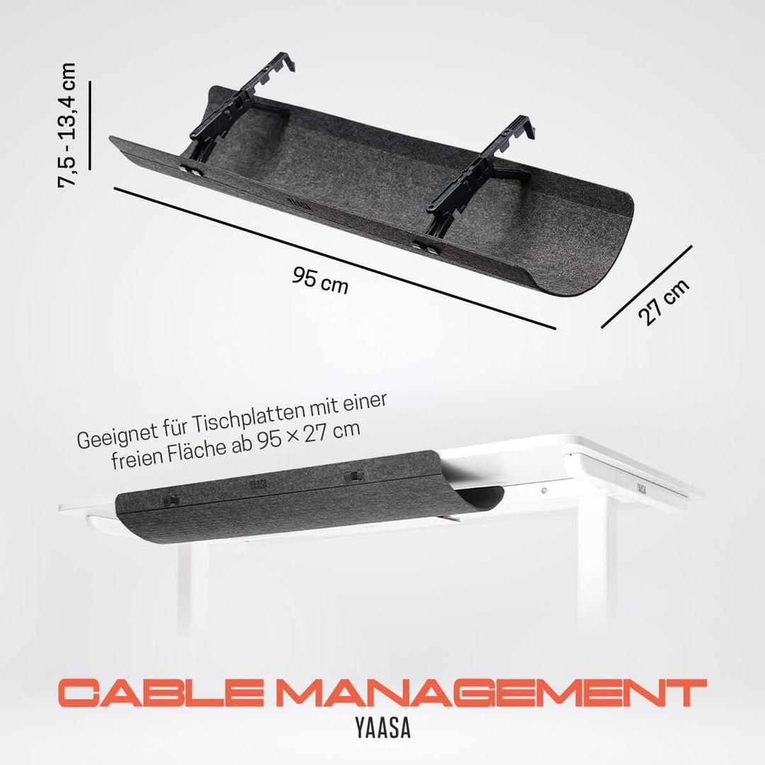 Yaasa Cable Management S/M Kabelkanal Schreibtisch, Volumen und Montageposition anpassbar, Kablemana