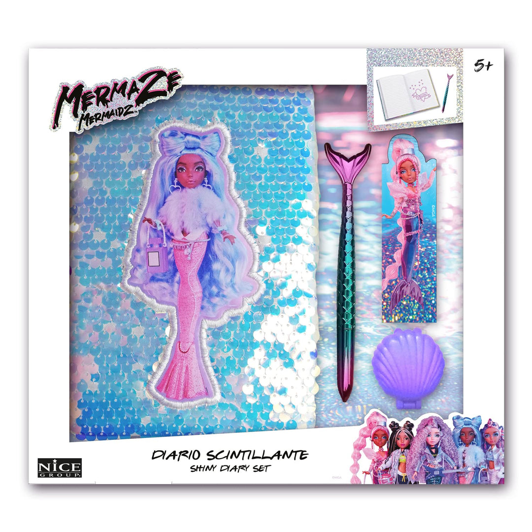 Nice Group Mermaid Mermaze Diary Set-Tagebuch für Mädchen mit Stift, Lesezeichen und Muschel-Lipglos
