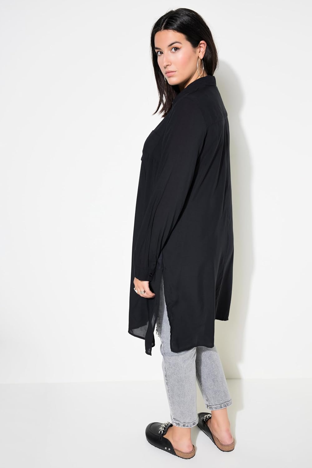 Studio Untold Damen grosse Grössen Übergrössen Plus Size Long-Hemdbluse, Boxy Fit, Modal, Hemdkragen
