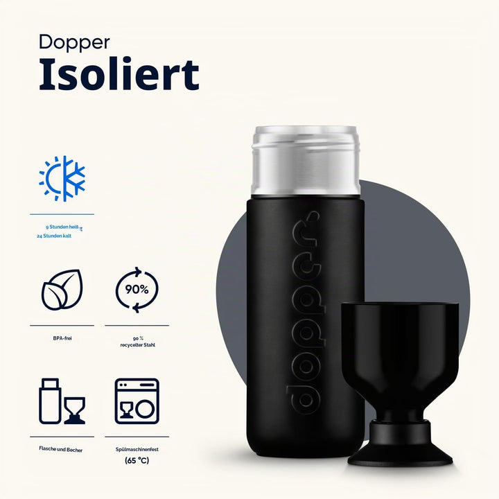 Dopper Insulated Blazing Black Thermosflasche - Edelstahl Trinkflasche 580ml - Kaffeebecher to go -