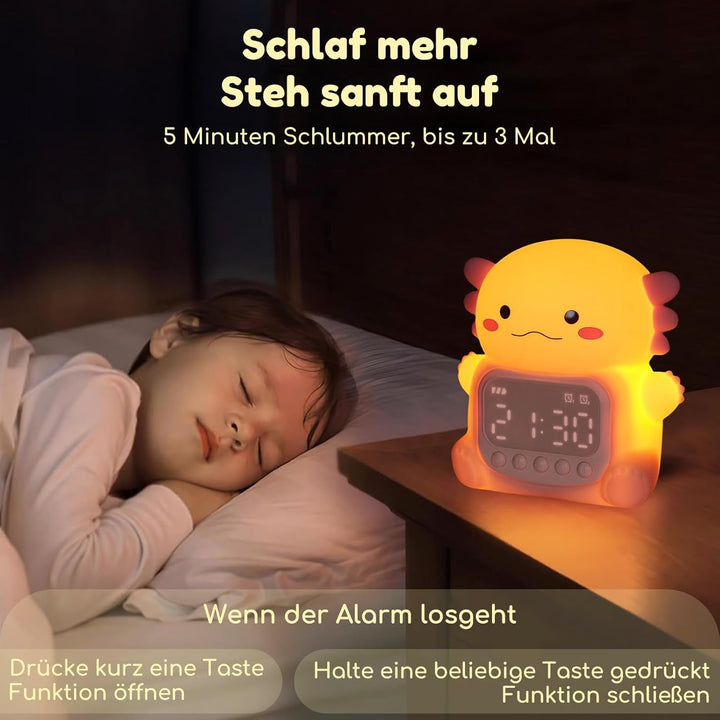 Yiliaw Axolotl Wecker mit Nachtlicht für Kinder, 7 RGB-Farben Süsse Wecker für Schlafzimmer, Ok to W