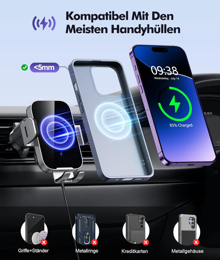 ISEYOU Handyhalterung Auto mit Ladefunktion, [360° Automatische Klemmung] 15W Wireless Charger Auto,