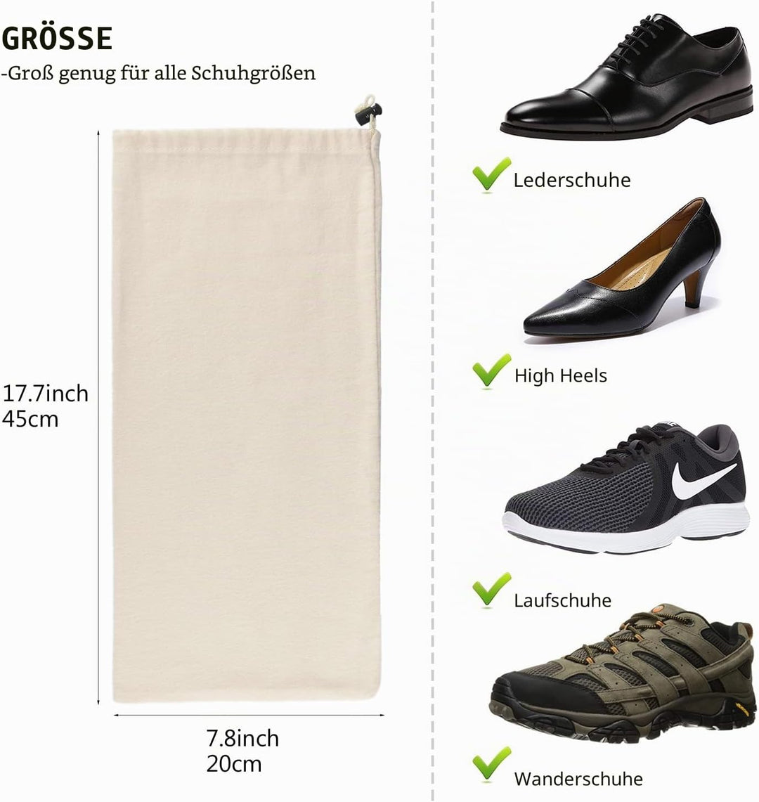 BlesMaller Schuh-Aufbewahrungsbeutel 100% Baumwolle mit Kordelzug für Männer und Frauen für Reisen S