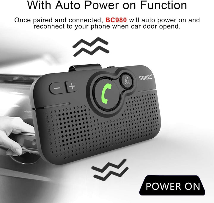 SUNITEC Freisprechanlage für Auto Bluetooth: Support Siri Google Assistant Auto ON Unterstützung Spr