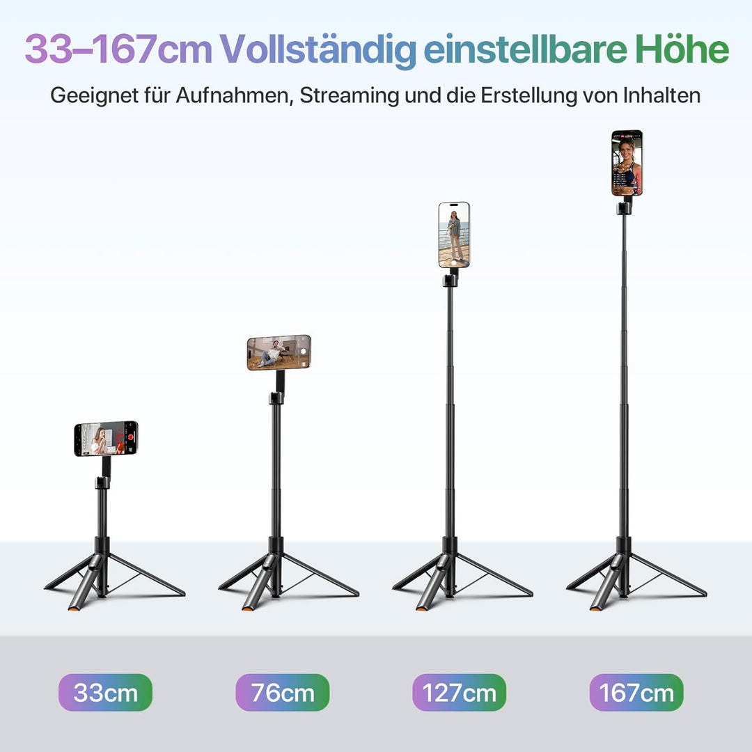 Moman Handy Stativ, Automatisch Aufstellbares Doppelseitiges Magnetisches Selfie Stick mit Fernbedie