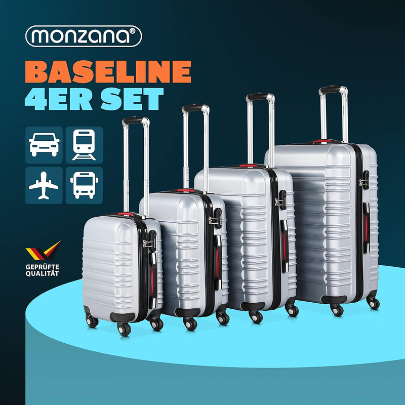 Monzana® Kofferset Baseline Hartschalen Koffer S-M-L-XL Gel-Griffe 4 Rollen ABS Hardcase Schloss Füs