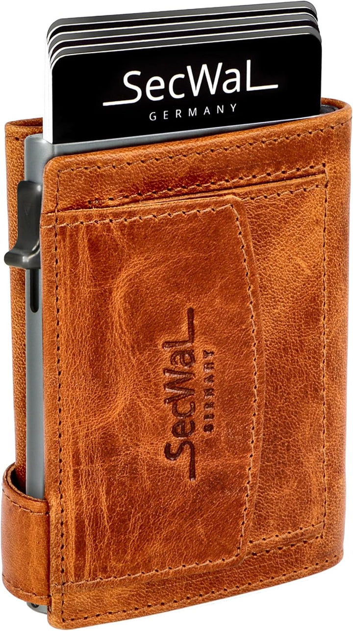 SecWal Kartenetui mit Münzfach Druckknopf inkl. Geschenkbox - Made in Germany - Echtleder Mini Geldb