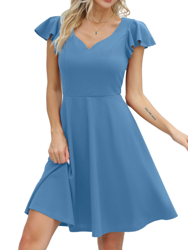 Missufe Damen Cocktailkleid Elegant Vintage Minikleid Kurz A-Linie Herzausschnitt Kleider Hellblau S