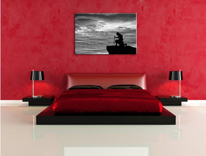 Pixxprint Samurai auf der Spitze des Berges als Leinwandbild/Grösse: 100x70 cm/Wandbild/Kunstdruck/f