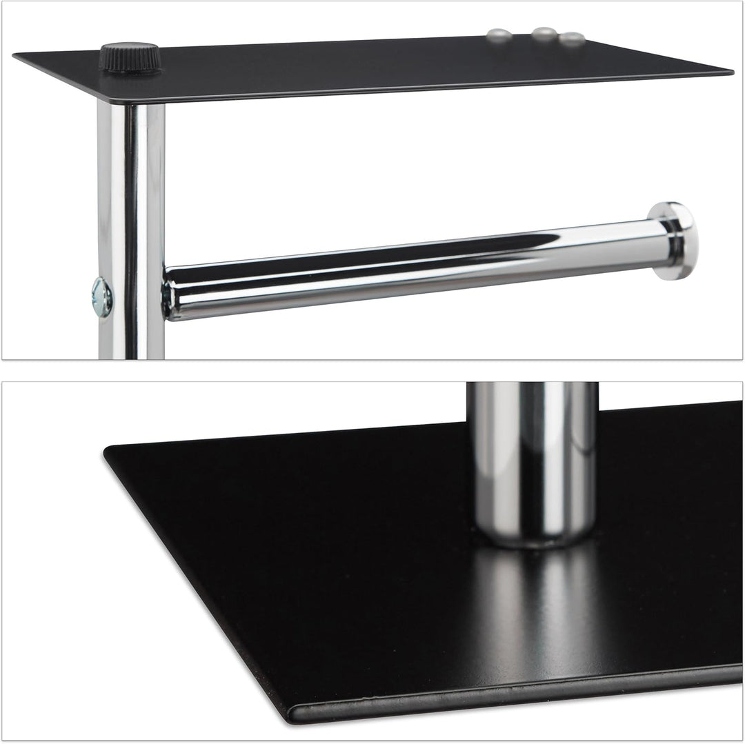 Relaxdays, Toilettenbürste u. Bürstenhalter, HxBxT 66 x 20 x 13 cm, schwarz-Silber WC Garnitur mit T
