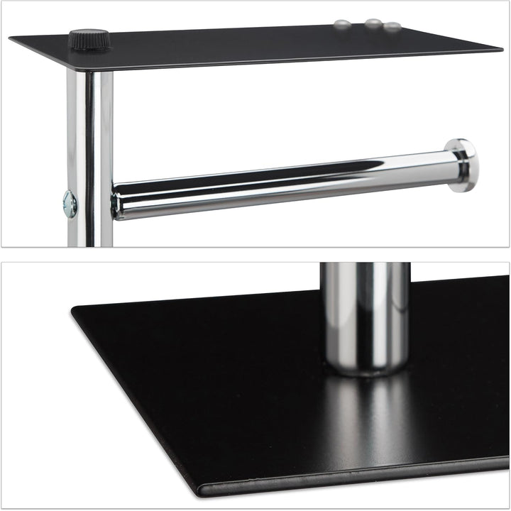 Relaxdays, Toilettenbürste u. Bürstenhalter, HxBxT 66 x 20 x 13 cm, schwarz-Silber WC Garnitur mit T