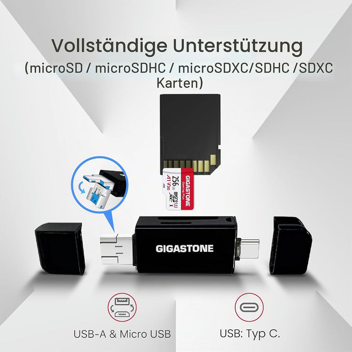 GIGASTONE 1 TB SD-Karte mit USB-Typ-C-Kartenleser, V30, SDXC-Speicherkarte, High-Speed, 4K, Ultra-HD