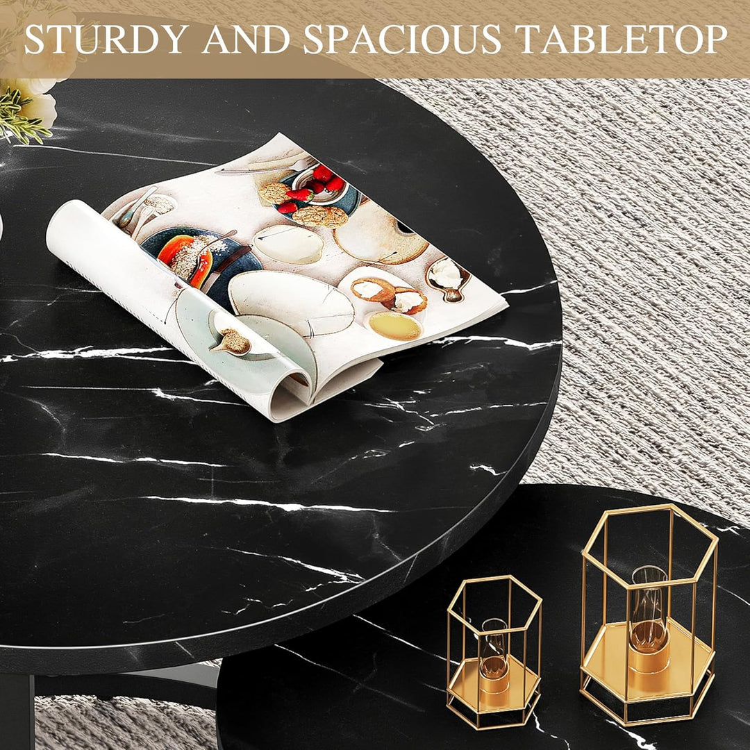 YITAHOME Couchtisch 2er Set Rund, Wohnzimmertisch Modern mit Stauraum, Beistelltisch 2er Set Stapelb