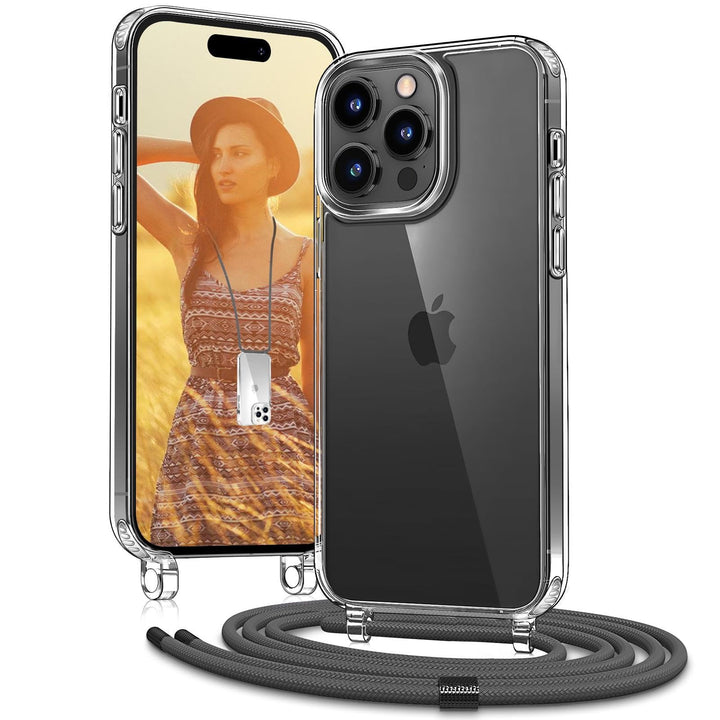Handykette für iPhone 15 Pro Hülle mit Band - Necklace Handyhülle - Transparente Case zum Umhängen m
