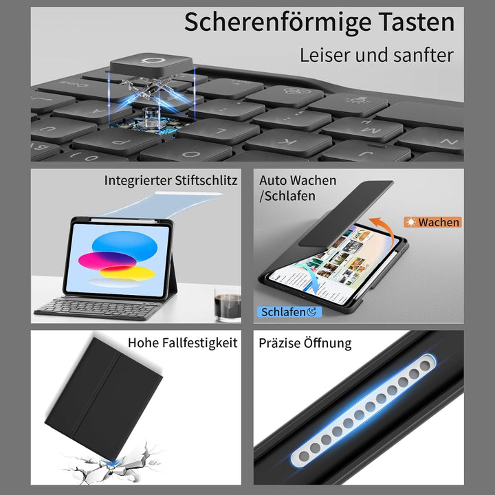 Hülle mit Tastatur für iPad A16 11. / 10. Generation (11 Zoll 2025/10,9 Zoll 2022) mit Stifthalter,