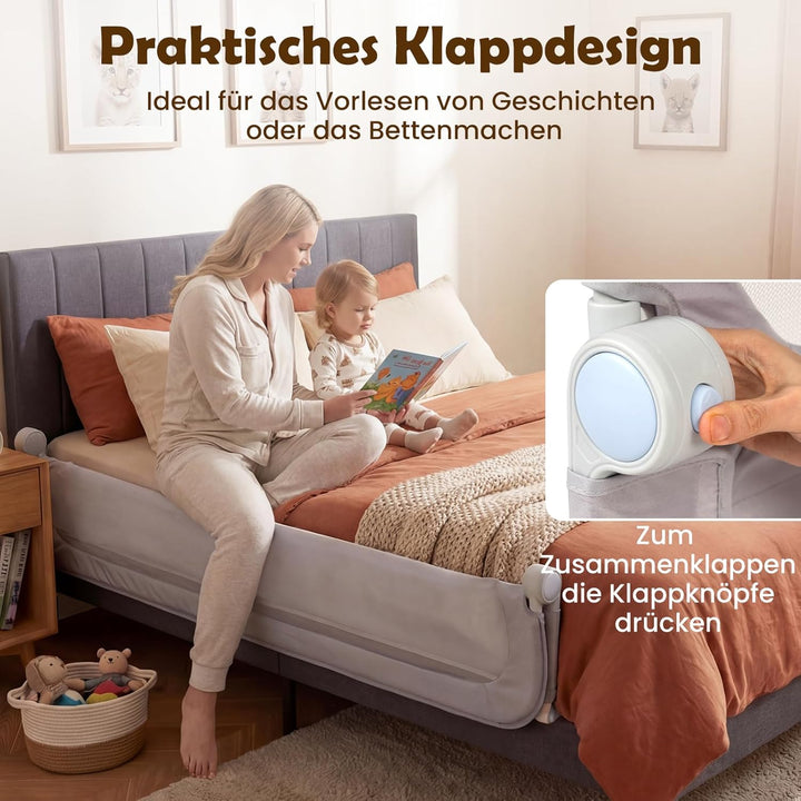 COSTWAY Bettgitter klappbar, 180 x 60 cm Bettschutzgitter mit abnehmbarem Oxford-Bezug, U-förmigem G