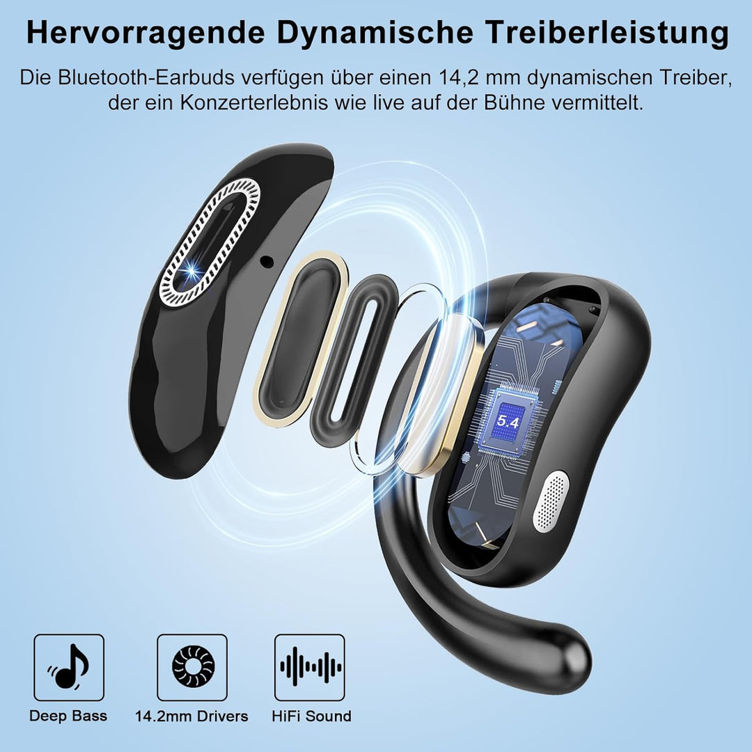 Open Ear Kopfhörer, Bluetooth 5.4 Kopfhörer Kabellos, Tiefer Bass mit 4 ENC Mikrofon, 58 Std, Sportk