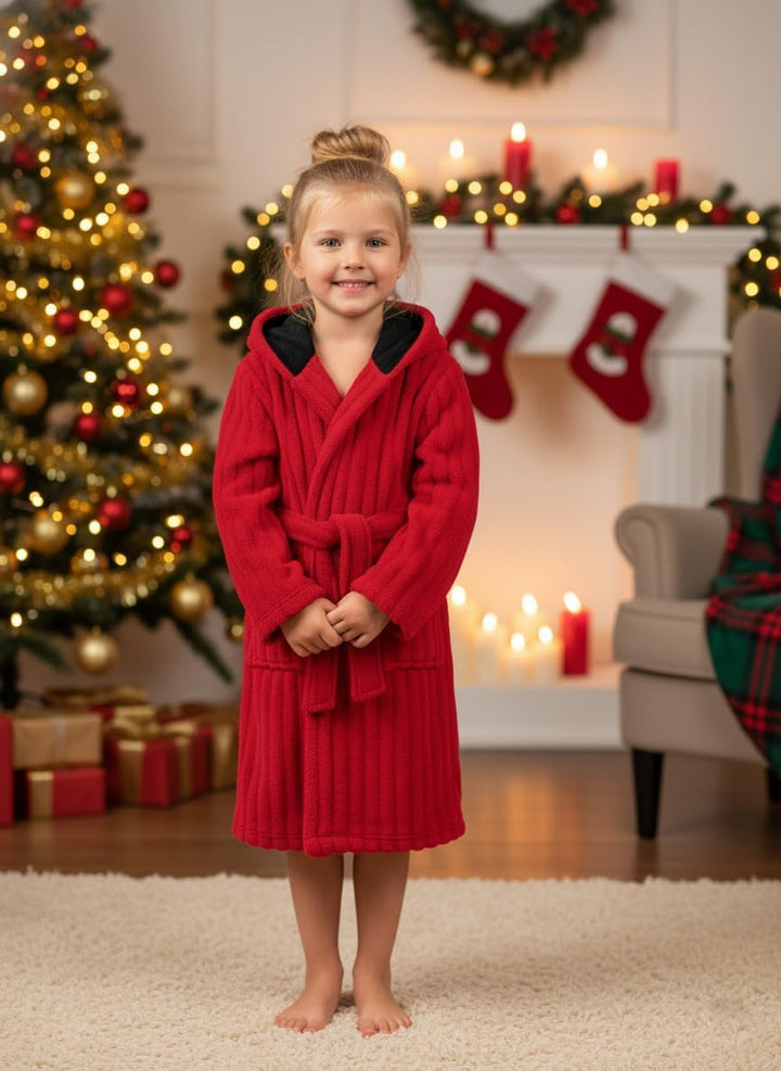 JiAmy Kapuzen Bademantel für Mädchen Flauschiger Fleece Plüsch Langer Schlafmantel Kinder Rot 7-9 Ja