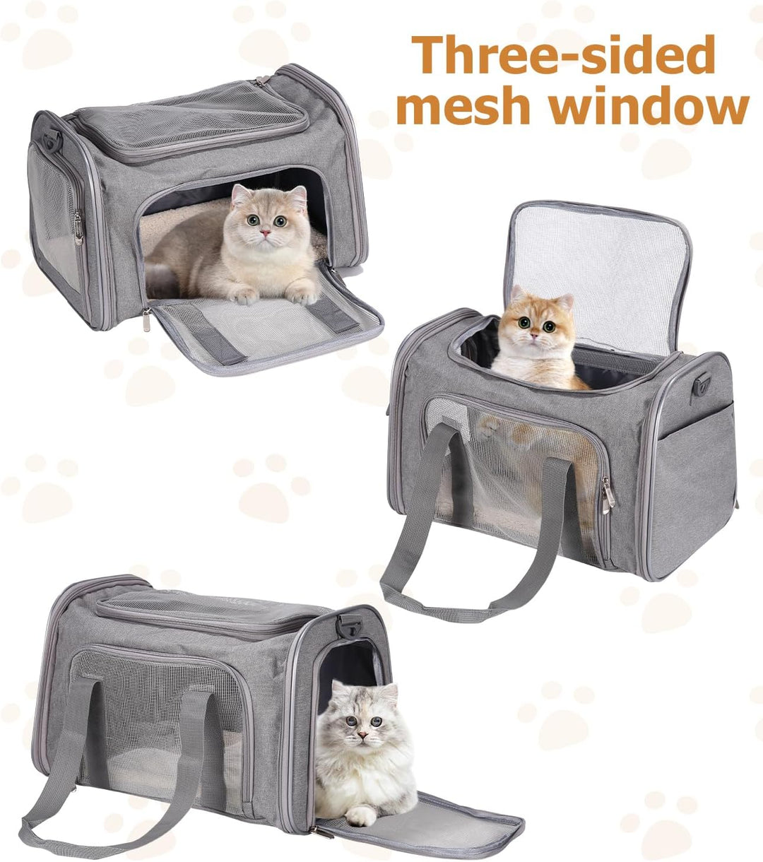 Transportbox für Katze und Hund, Faltbare Transporttasche, atmungsaktive Katzentransportbox, mit Sch