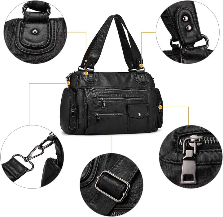 VINBAGGE Damen Handtasche Grosse Schultertasche PU Leder Henkeltasche Frauen Weiches Hobo Tasche Umh