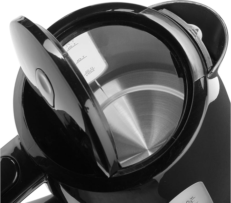 Princess Wasserkocher (schwarz) mit 1,7L Fassungsvermögen - 360° rotierbar mit Wasserstandsanzeige,