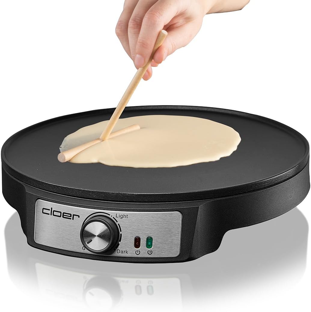 Cloer 6620 Crêpes-Maker, für süsse oder herzhafte Crepes mit 29 cm Ø, 1200 W, Antihaftbeschichtung,